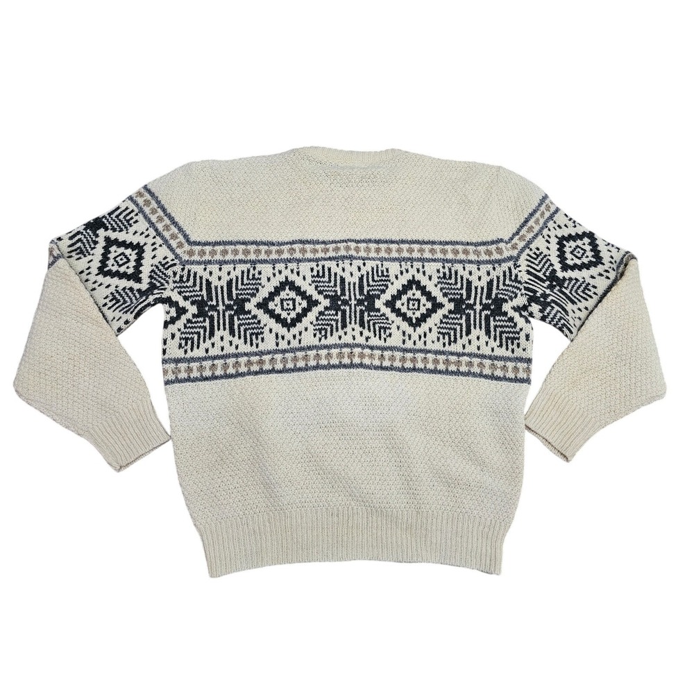 Vintage Potomac Collection Nordic Fair Isle Sweater Cream Black Brown - Picture 8 of 9